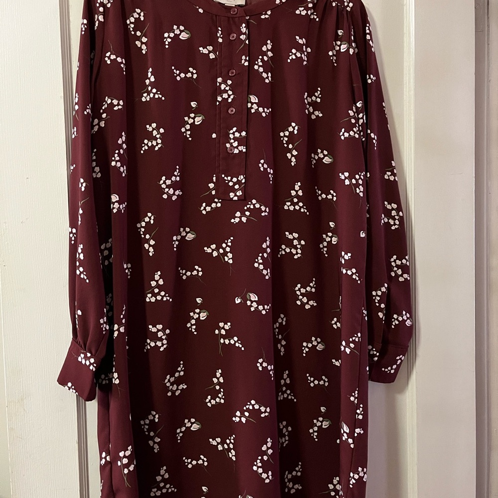 LOFT Burgundy/Brownish Long Sleeve Dress